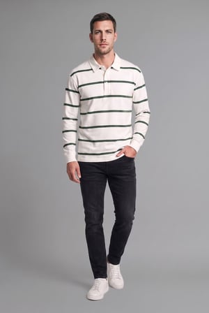 DeFacto %100 Pamuk Relax Fit Çizgili Polo Yaka Uzun Kol Sweatshirt H5038AX26AUGN149