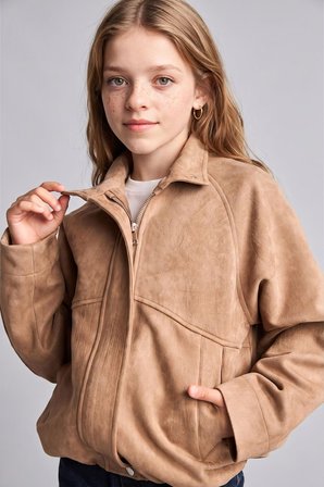 DeFacto Ultra Yumuşak Suede Fermuarlı Cepli Kısa Mont Kız Çocuk H7803A826WNBG293