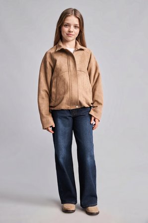 DeFacto Ultra Yumuşak Suede Fermuarlı Cepli Kısa Mont Kız Çocuk H7803A826WNBG293