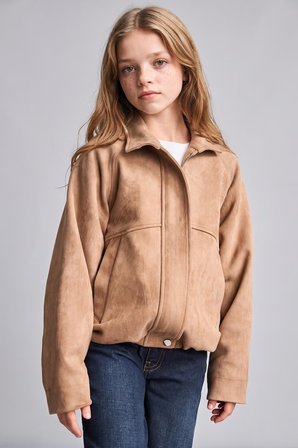 DeFacto Ultra Yumuşak Suede Fermuarlı Cepli Kısa Mont Kız Çocuk H7803A826WNBG293