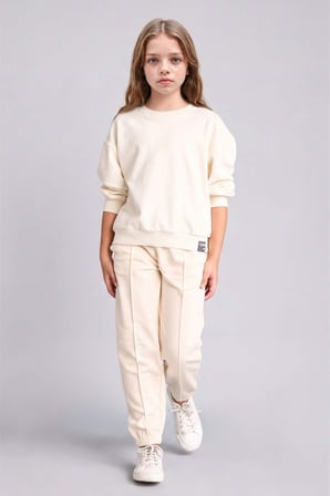 Okula Dönüş Relax Fıt Bisiklet Yaka Sweatshirt Kız Çocuk