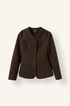 Fitted V Yaka Düğmeli Kaşe Kaban