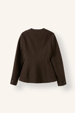Fitted V Yaka Düğmeli Kaşe Kaban