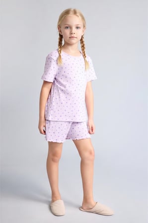 Regular Fıt Fitilli Kaşkorse 2'li Pijama Takımı Kız Çocuk