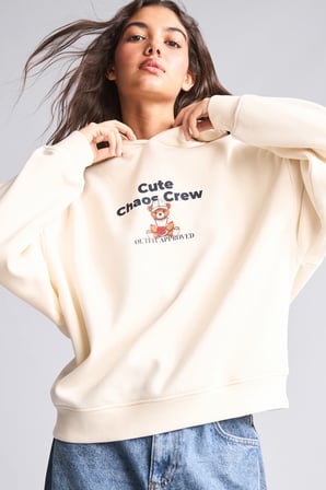 Oversıze Kapüşonlu Sırt Baskılı Kalın Kumaş Sweatshirt