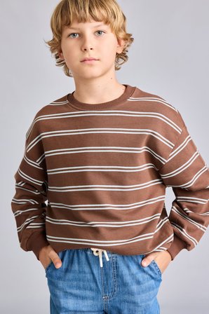 DeFacto Oversize Bisiklet Yaka Çizgili Sweatshirt Erkek Çocuk H9694A826WNBN333