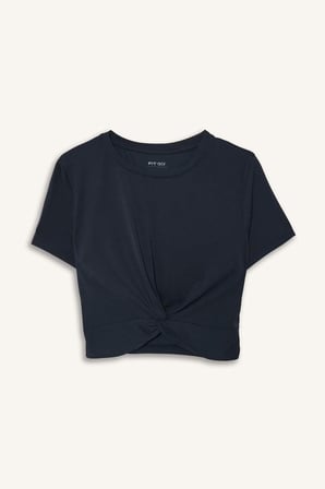 Cropped Fıt Bisiklet Yaka Sporcu Modal Kısa Kollu Bordo Tişört