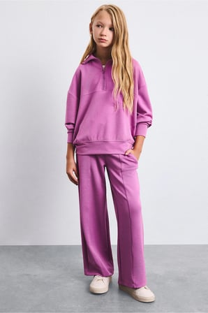 Relaxed Fit Yarım Fermuarlı Dikiş Detaylı Modal Sweatshirt Kız Çocuk
