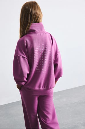 Relaxed Fit Yarım Fermuarlı Dikiş Detaylı Modal Sweatshirt Kız Çocuk