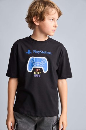 DeFacto PlayStatıon Lisanslı Oversıze Bisiklet Yaka Kısa Kollu Siyah Tişört Erkek Çocuk H8307A826HSBK81