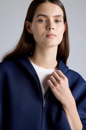 Relaxed Fit Kapüşonlu Fermuarlı Cepli Skuba Dalgıç Kumaş Basic Hırka