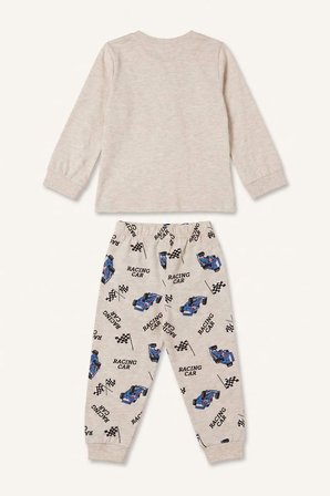 Baskılı Uzun Kollu Pijama Üstü Esnek Belli Uzun Pijama Altı 2'li Pijama Takımı Erkek Bebek