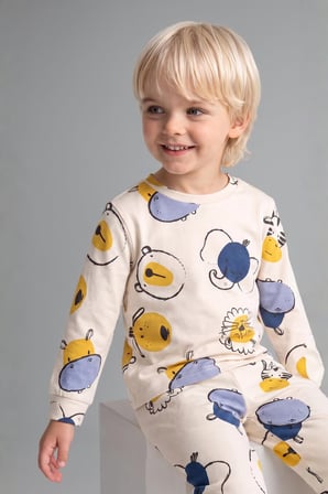 DeFacto %100 Pamuk Hayvan Baskılı Uzun Kollu Üst ve Lastikli Paça Alt 2'li Pijama Takımı Erkek Bebek I1435A526AUER233