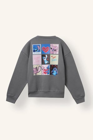 Disney Lilo & Stitch Relaxed Fit Bisiklet Yaka Baskılı Sweatshirt Kız Çocuk