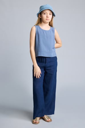 DeFacto %100 Keten Wıde Leg Geniş Paça Lacivert Pantolon Kız Çocuk H1916A826SMNV42