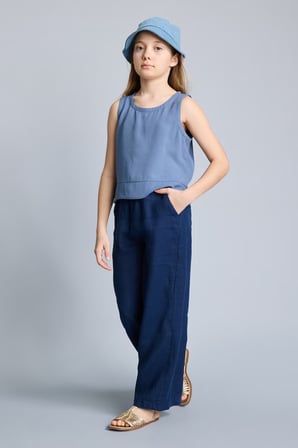 DeFacto %100 Keten Wıde Leg Geniş Paça Lacivert Pantolon Kız Çocuk H1916A826SMNV42