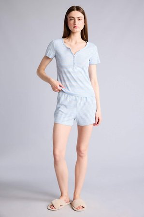 DeFacto Regular Fıt Kısa Kollu 2'li Ribana Pijama Takımı H5960AX26SMGR93