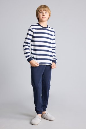 DeFacto Çizgili Uzun Kollu Pijama Üstü Esnek Belli Uzun Pijama Altı 2'li Pijama Takımı Erkek Çocuk I1188A826AUNV135