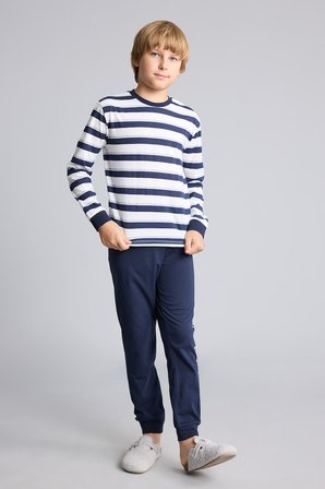 DeFacto Çizgili Uzun Kollu Pijama Üstü Esnek Belli Uzun Pijama Altı 2'li Pijama Takımı Erkek Çocuk I1188A826AUNV135