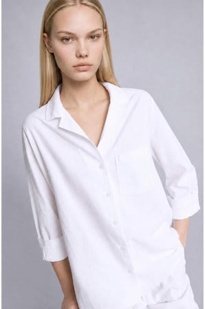 DeFacto Oversıze Pijama Yaka Keten Karışımlı Uzun Kollu Beyaz Gömlek I1000AX26HSWT83