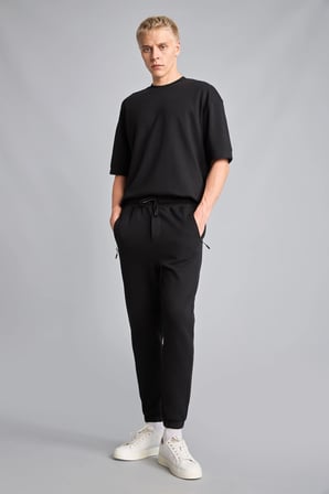 Defacto D5258AXBK81 Siyah Slim Fit Bağcıklı Fermuar Cepli Pike Jogger Eşofman Altı