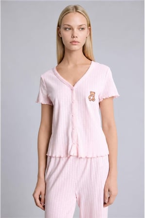 DeFacto Regular Fıt Kısa Kollu Ayıcıklı 2'li Pembe Pijama Takımı H3709AX26AUPN436