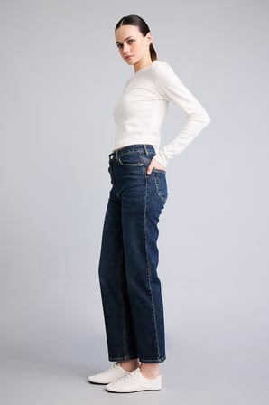 DeFacto Comfort Straight Normal Bel 5 Cepli Yıkamalı Jean Pantolon H1654AX26AUNM35