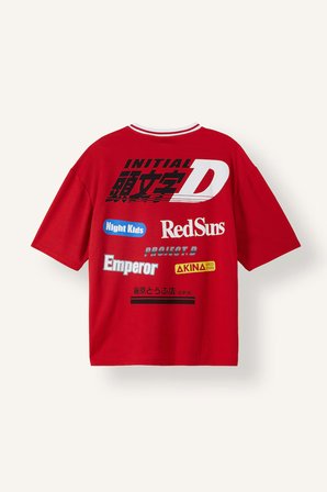 DeFacto Initial D Boxy Fit Çizgili Yaka Detaylı Çoklu Baskılı Kısa Kollu Tişört I7379AX26AURD62