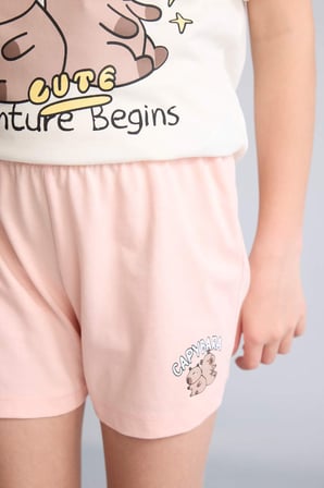 DeFacto %100 Pamuk Kısa Kollu Tişört Üst Şort Alt 2'li Pijama Takımı Kız Çocuk I1575A826SMER2