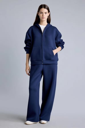 Relaxed Fit Kapüşonlu Fermuarlı Cepli Skuba Dalgıç Kumaş Basic Hırka