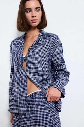 Regular Fit Uzun Kollu Kareli Şortlu 2'li Flanel Takım