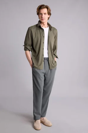 Relaxed Fit Keten Karışımlı Kısa Paça Pantolon