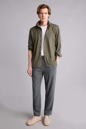 Relaxed Fit Keten Karışımlı Kısa Paça Pantolon