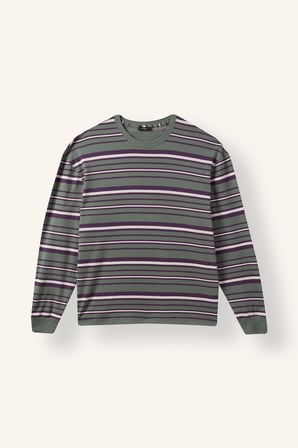 Boxy Fit Bisiklet Yaka Çizgili Sweatshirt