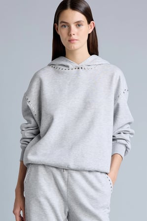 Boxy Fıt Kapüşonlu İşlemeli Kalın Sweatshirt
