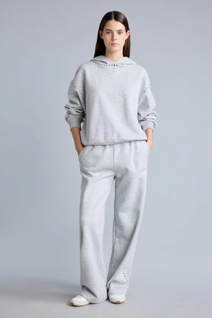 Boxy Fıt Kapüşonlu İşlemeli Kalın Sweatshirt