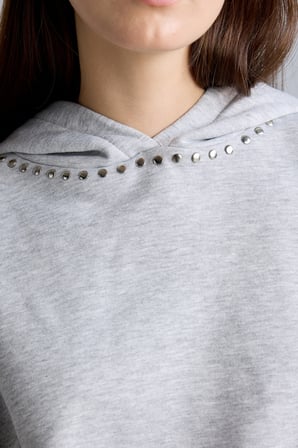 Boxy Fıt Kapüşonlu İşlemeli Kalın Sweatshirt