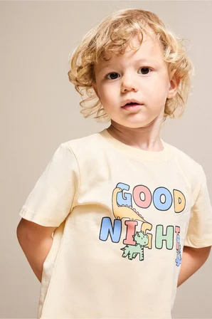 DeFacto %100 Pamuk Desenli Kısa Kollu Üst Şort Alt 2'li Pijama Takımı Erkek Bebek G8864A526SMYL522