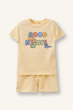 DeFacto %100 Pamuk Desenli Kısa Kollu Üst Şort Alt 2'li Pijama Takımı Erkek Bebek G8864A526SMYL522