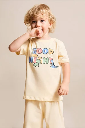 DeFacto %100 Pamuk Desenli Kısa Kollu Üst Şort Alt 2'li Pijama Takımı Erkek Bebek G8864A526SMYL522
