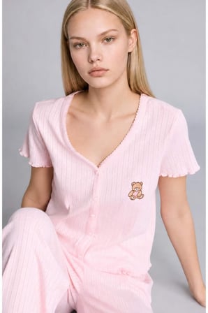 DeFacto Regular Fıt Kısa Kollu Ayıcıklı 2'li Pembe Pijama Takımı H3709AX26AUPN436