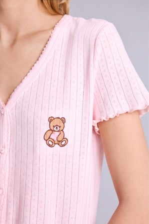 DeFacto Regular Fıt Kısa Kollu Ayıcıklı 2'li Pembe Pijama Takımı H3709AX26AUPN436