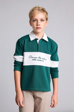 DeFacto Oversize Gömlek Yaka Renk Bloklu Baskılı Sweatshirt Erkek Çocuk H9808A826AUGN671