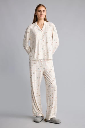 Regular Fit Uzun Kollu Desenli 2'li Pijama Takımı