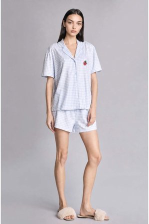 DeFacto Ultra Yumuşak Regular Fıt Şortlu Kısa Kollu 2'li Kareli Softshell Açık Mavi Pijama Takımı H6375AX26HSBE250