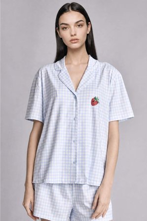DeFacto Ultra Yumuşak Regular Fıt Şortlu Kısa Kollu 2'li Kareli Softshell Açık Mavi Pijama Takımı H6375AX26HSBE250