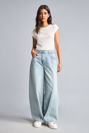 %100 Pamuk Barrel Fıt Jean Pantolon