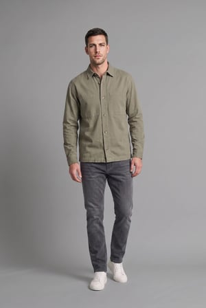 DeFacto Boxy Fit Polo Yaka Çift Cepli Pamuklu Uzun Kollu Gömlek H4590AX26AUKH465