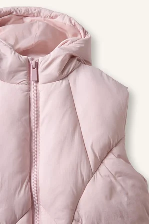 Kapüşonlu Açık Pembe Şişme Yelek Kız Bebek