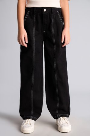DeFacto %100 Pamuk Kontrast Dikişli Barrel Fit Esnek Bantlı Paça Gabardin Pantolon Kız Çocuk I3480A826WNBK81